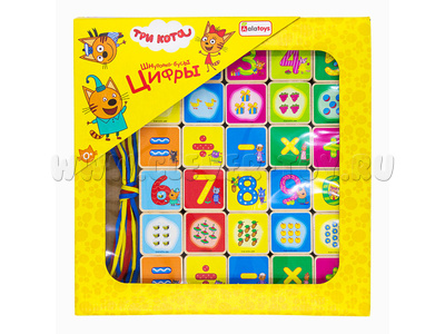 Конструктор "Шнуровка с цифрами 2" (серия "Три кота"; 30 деталей, 4 шнура, деревянная коробка)