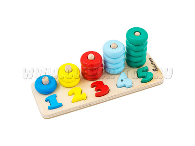 Пирамидка деревянная "Счеты" (15 деталей, основание, 5 цифр)