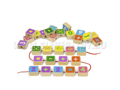 Конструктор "Шнуровка с цифрами" (30 деталей, 4 шнура, деревянная коробка)