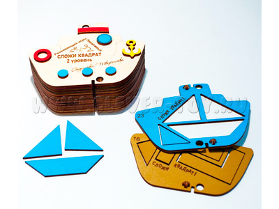Сложи квадрат 2 уровень Никитина - Пароход (дерево, производство Никитиных)