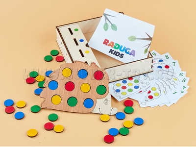 Мозаика "Повтори за ежиком" (+деревянная коробка-сортер)