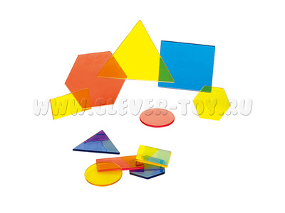 Счетный материал "Блоки фигурные прозрачные" (5 форм, 3 цвета, 2 размера, 60 шт, в контейнере)