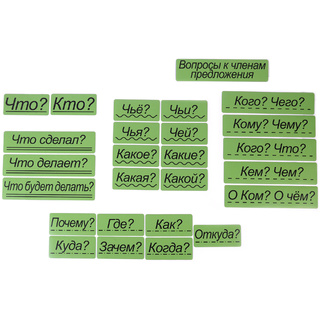 Набор магнитных карточек "Вопросы к членам предложения" (фон зелёный)