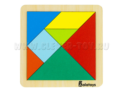 Головоломка деревянная "Танграм" (7 деталей, основание, 10 карточек, 20 заданий, АТ)