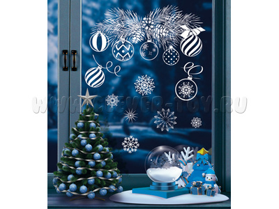 Новогодние игрушки на еловой ветке. Новогодние наклейки А4 (НМТ1-15334)