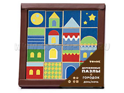 Пазл деревянный "Город - День, ночь" (16 деталей)