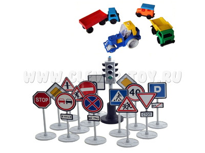 Набор дорожных знаков (14шт), светофор, машинки (4шт) для коврика "Дорожное движение"