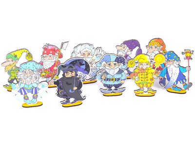 Комплект персонажей средних "Разноцветные гномы" (10 шт, дерево, на подставке)