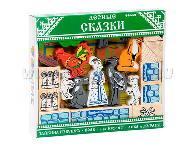 Конструктор деревянный "Лесные сказки" (Волк и семеро козлят, Зайкина избушка, Лиса и журавль)