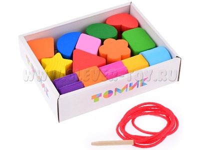 Шнуровка деревянная "Бусы. Геометрия" (15 деталей)