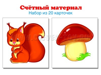 Счетный материал Набор из 20 карточек Белочки, грибы