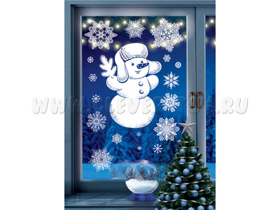Снеговик со снежинками. Новогодние наклейки А3 (Н-16485)