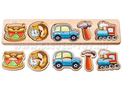 Рамки-вкладыши "Мои первые звукоподражания - 1" (барабан, часы, машина, молоток, поезд)