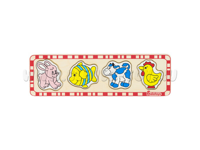 Пазл деревянный "Животные 2" (заяц, рыбка, корова, петух)